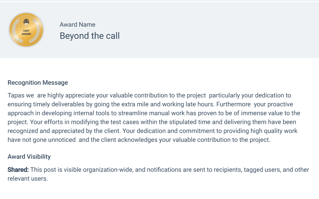 Beyond the Call of Duty Award